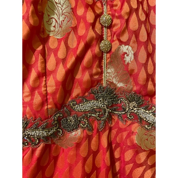 Orange and Gold Embroidered Gown - Picture 5 of 7